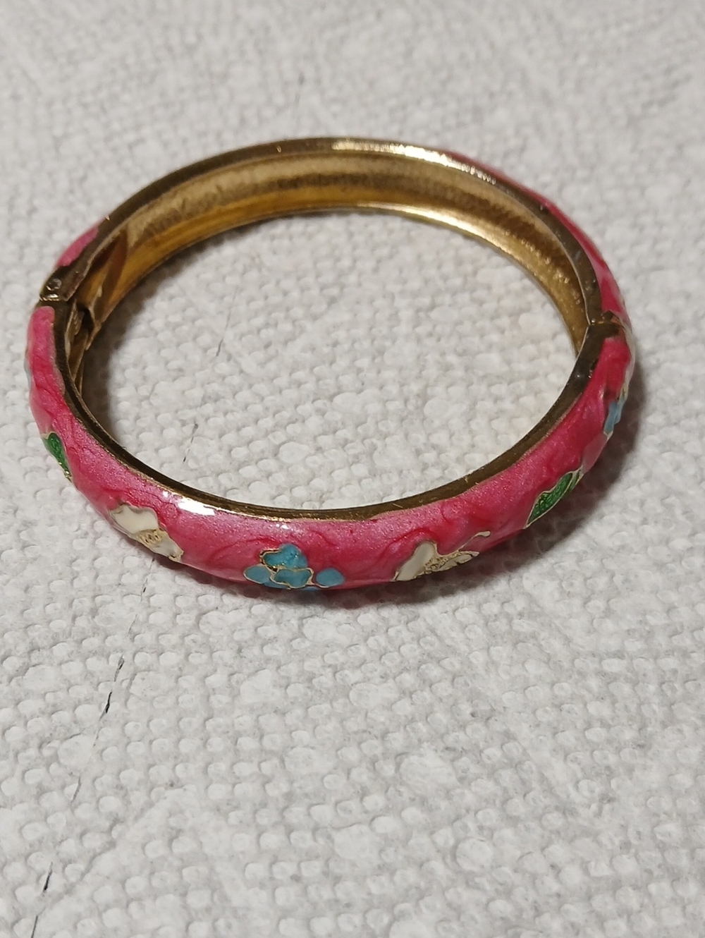 Pink Floral Hinged Bangle Bracelet